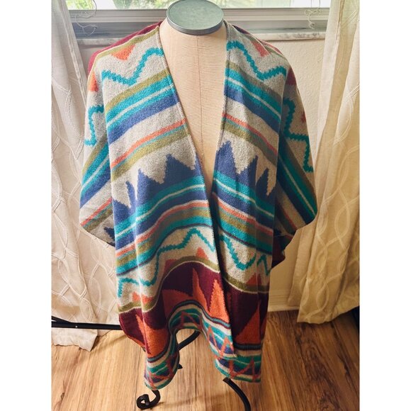Womens Serapa Southwestern Poncho Blanket Wrap Cape Coat Boho Hippie Festival - Picture 1 of 8